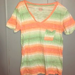 Cute sea foam green and peachy coral v neck